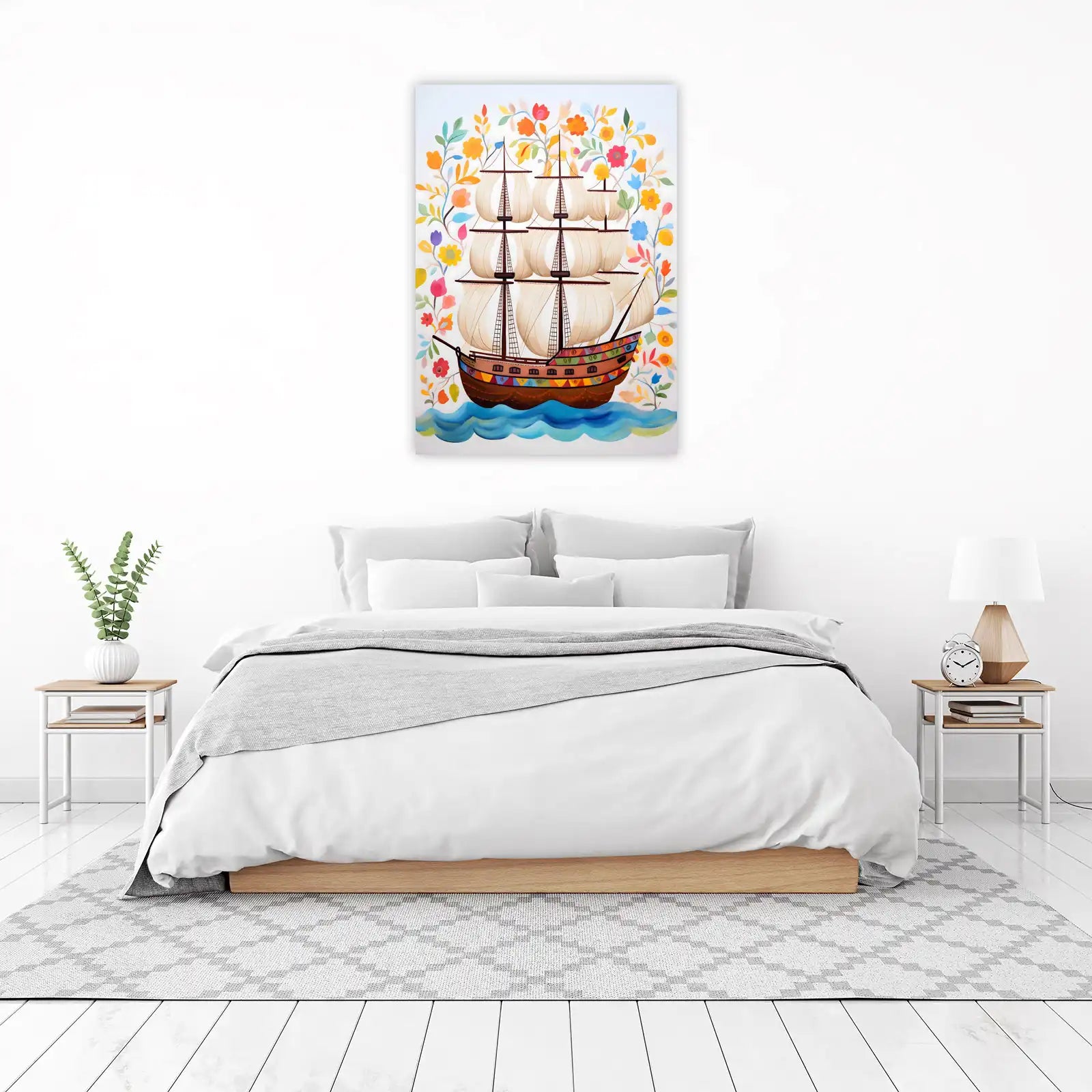 Vintage Ship Floral Whimsical Sailboat Wall Art