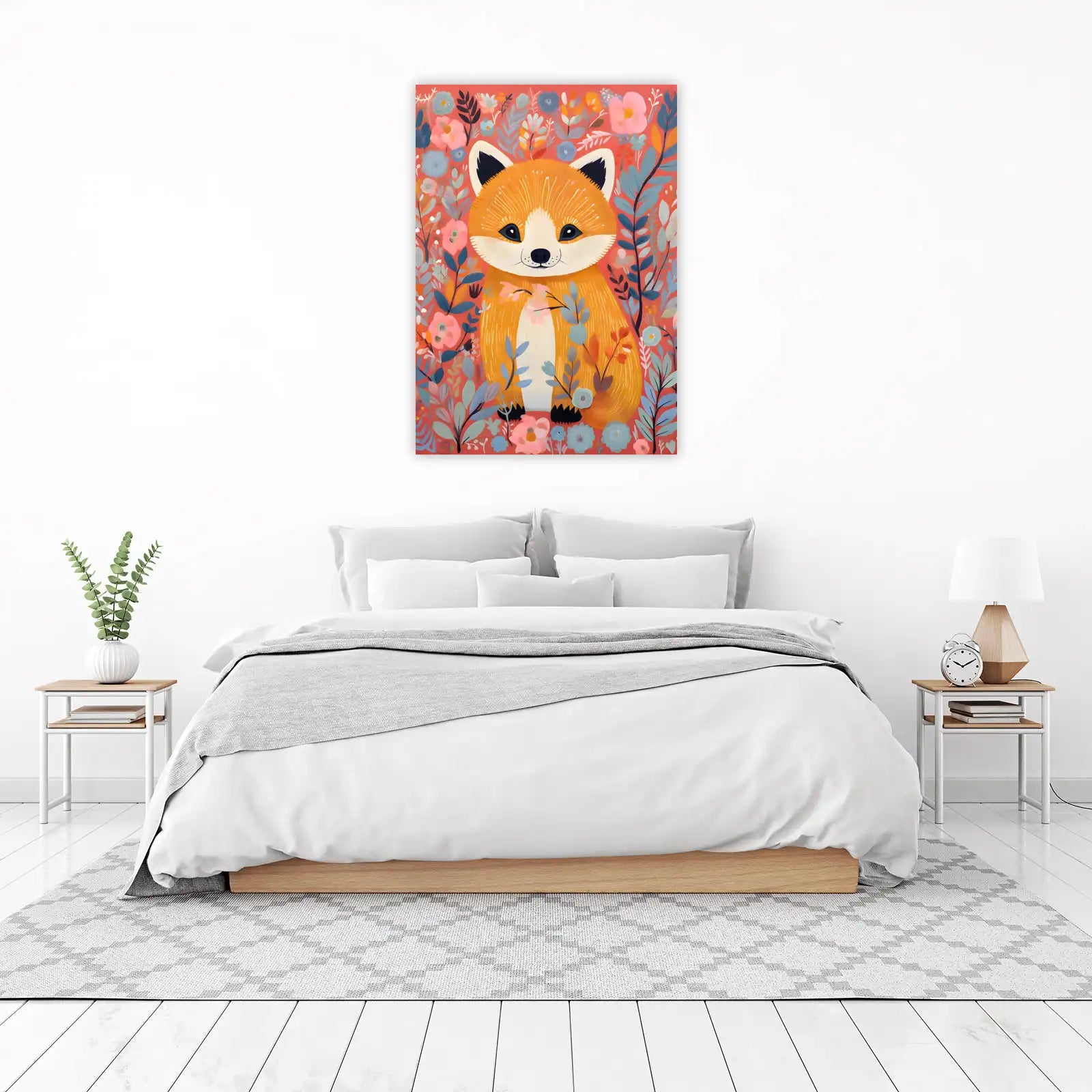Whimsical Fox Floral Garden Wall Art