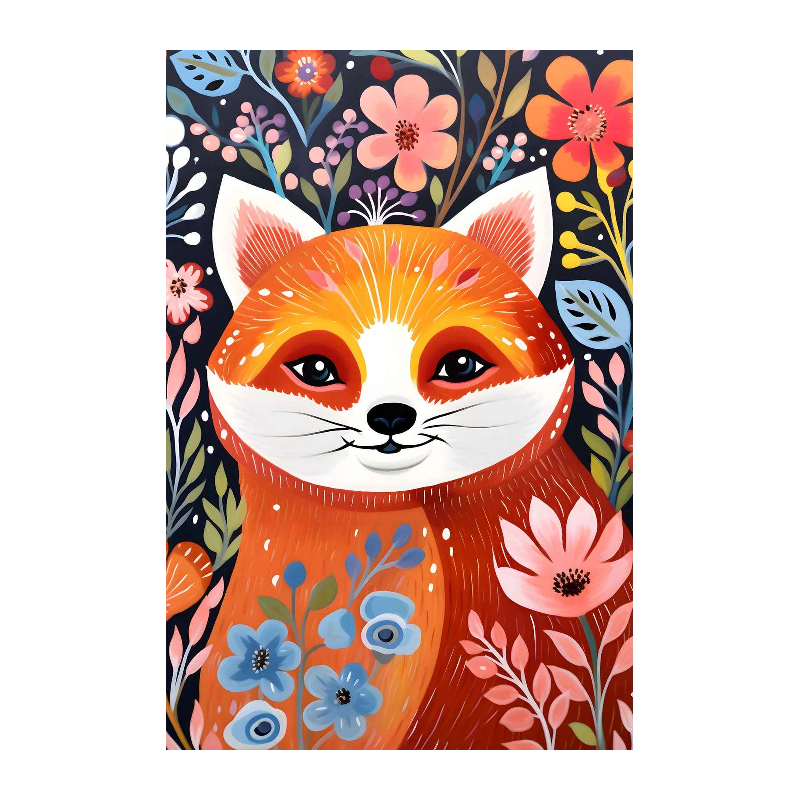 Whimsical Fox Floral Art Wall Art