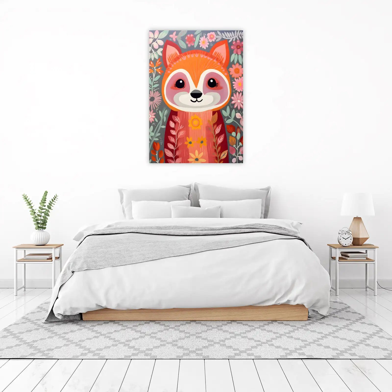Whimsical Fox Floral Nursery Art Wall Art