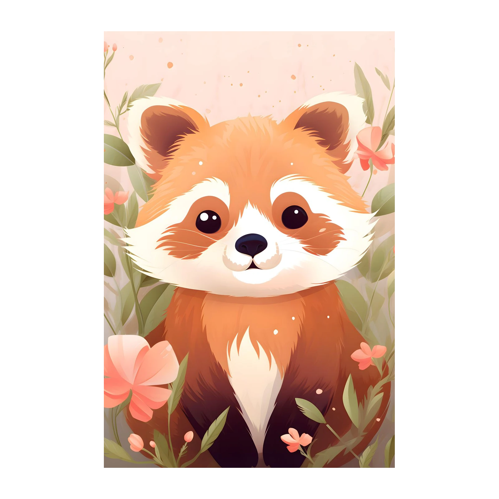 Adorable Red Panda Floral Wall Art