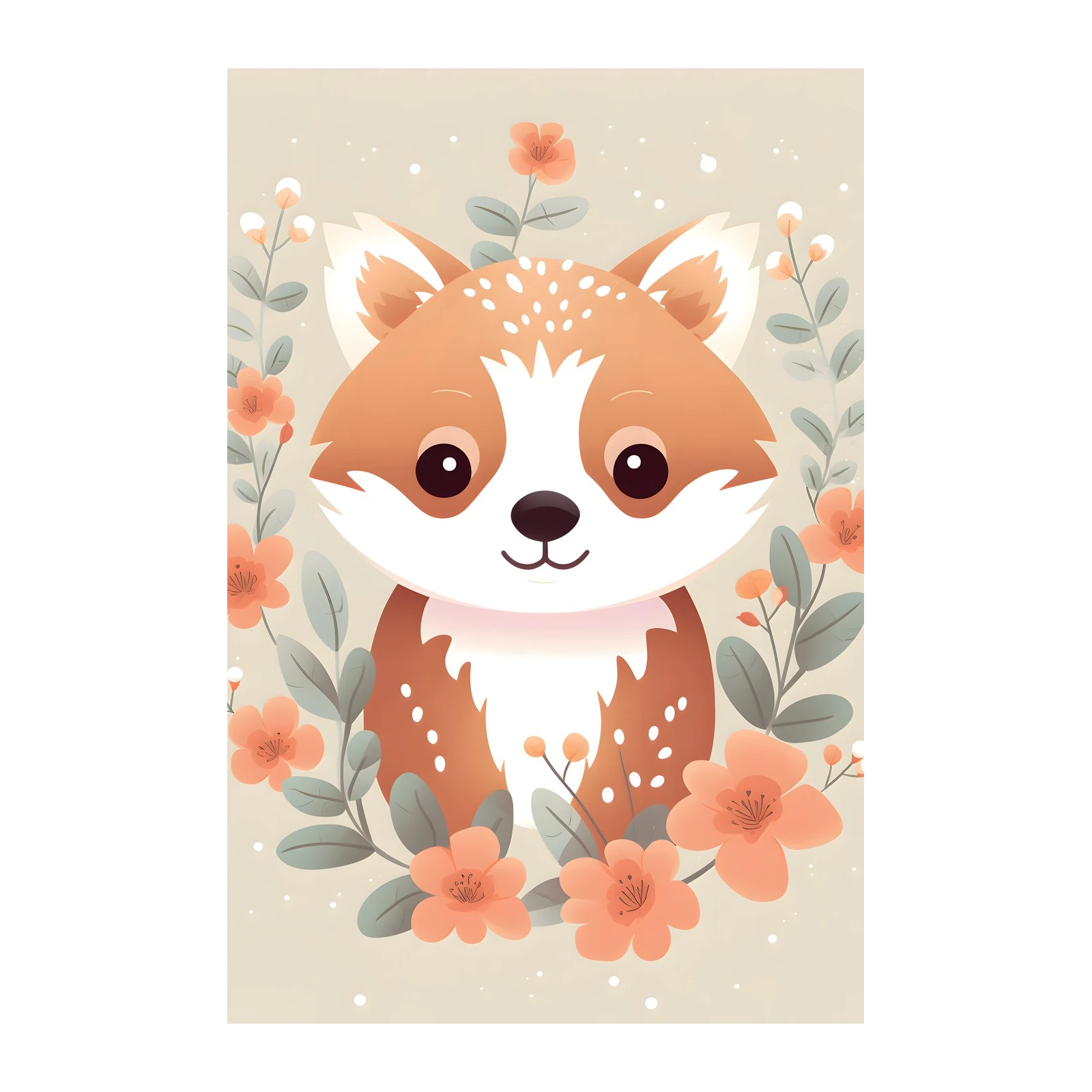Cute Fox Floral Wreath Wall Art