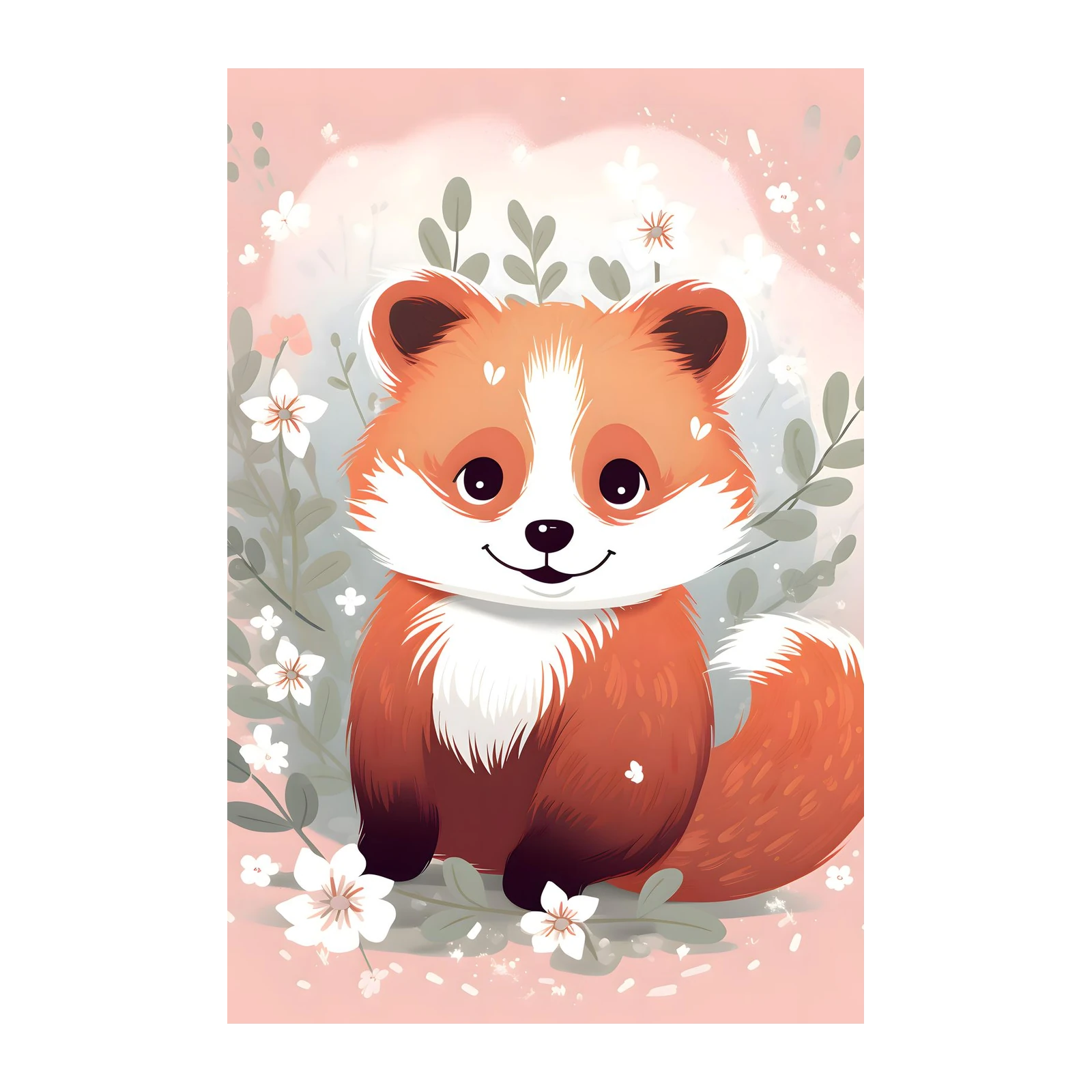 Cute Red Panda & Flowers Wall Art