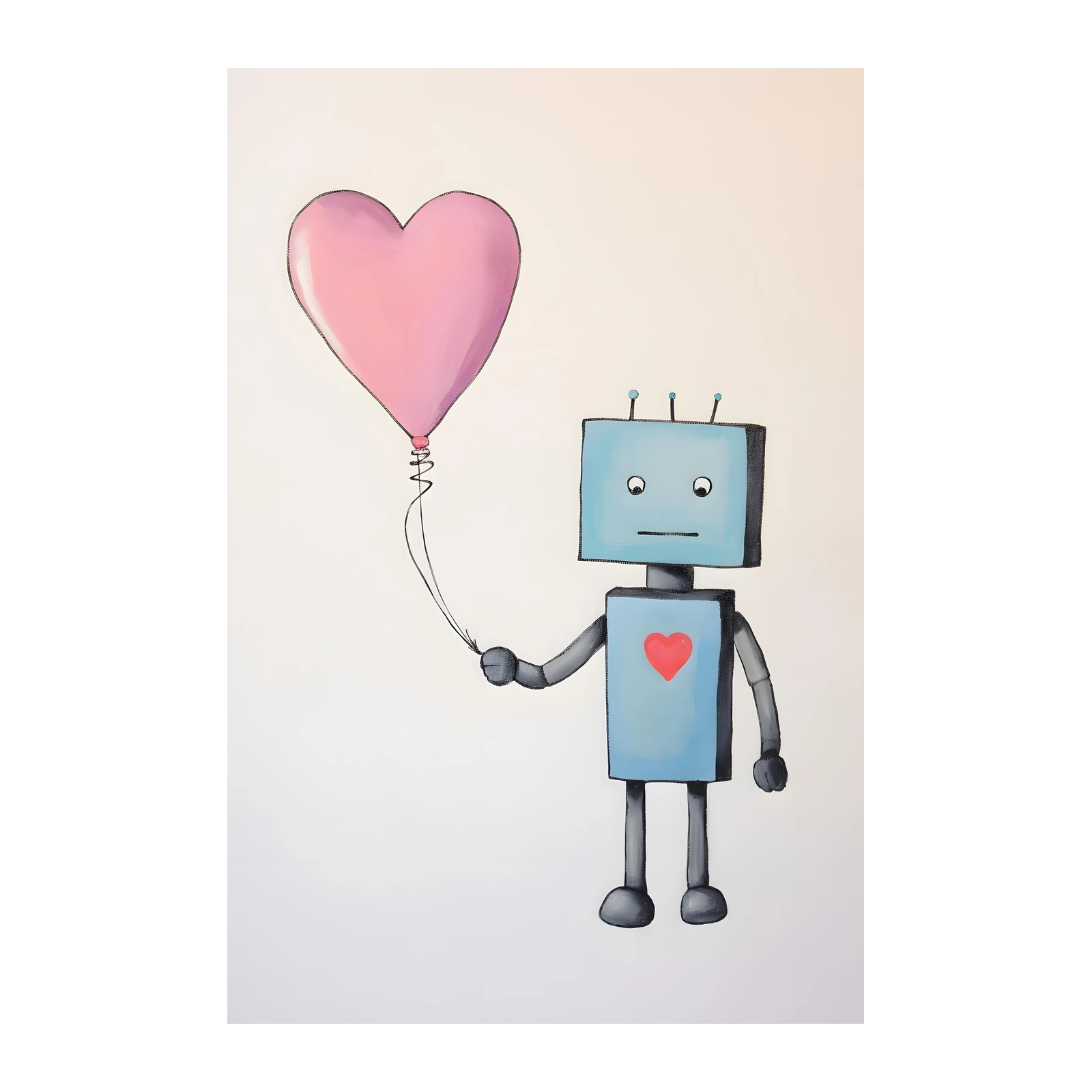 Adorable Robot with Heart Balloon Wall Art