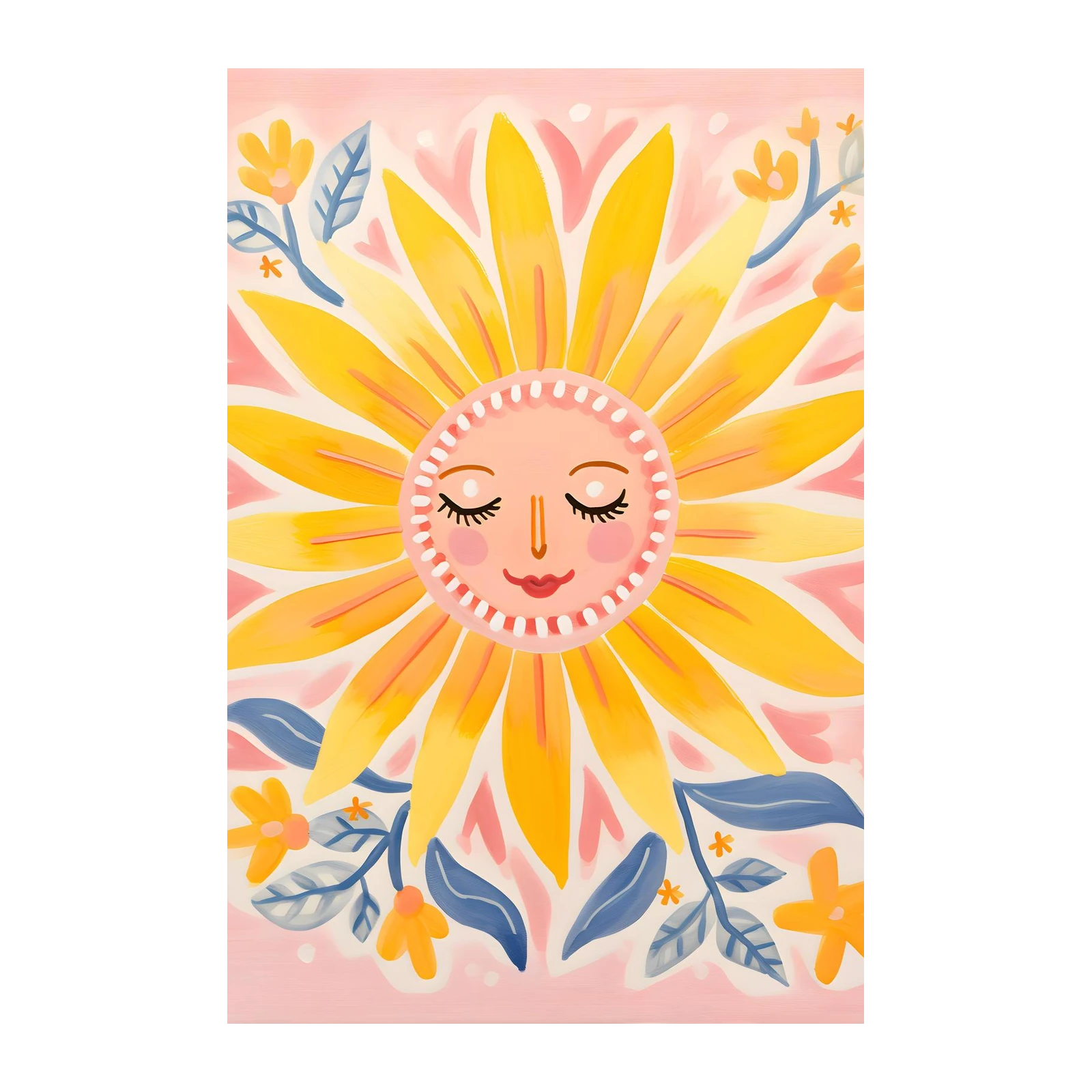 Happy Sunshine Face Floral Wall Art