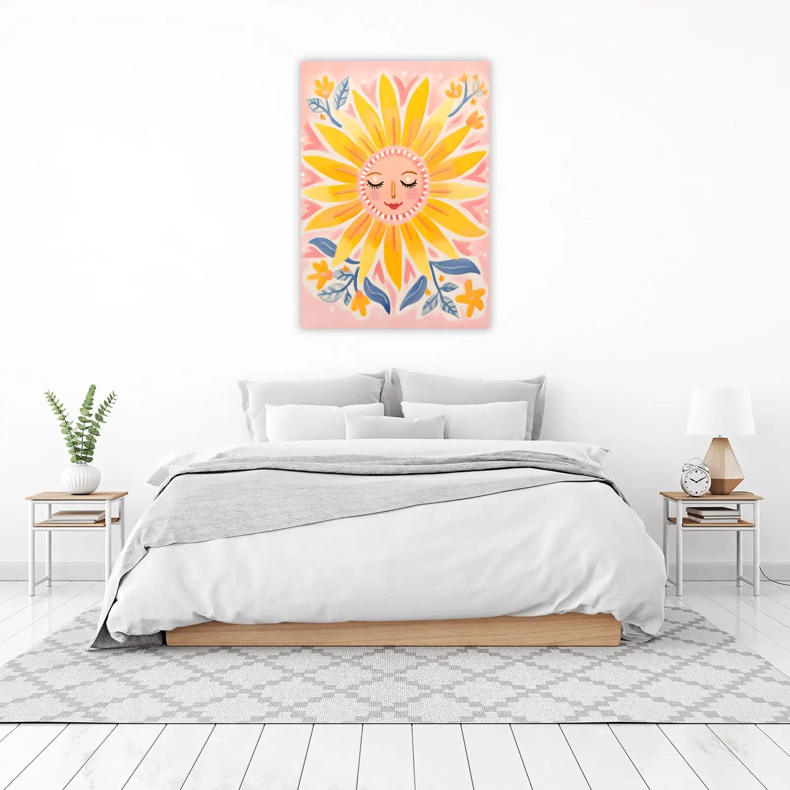 Happy Sunshine Face Floral Wall Art