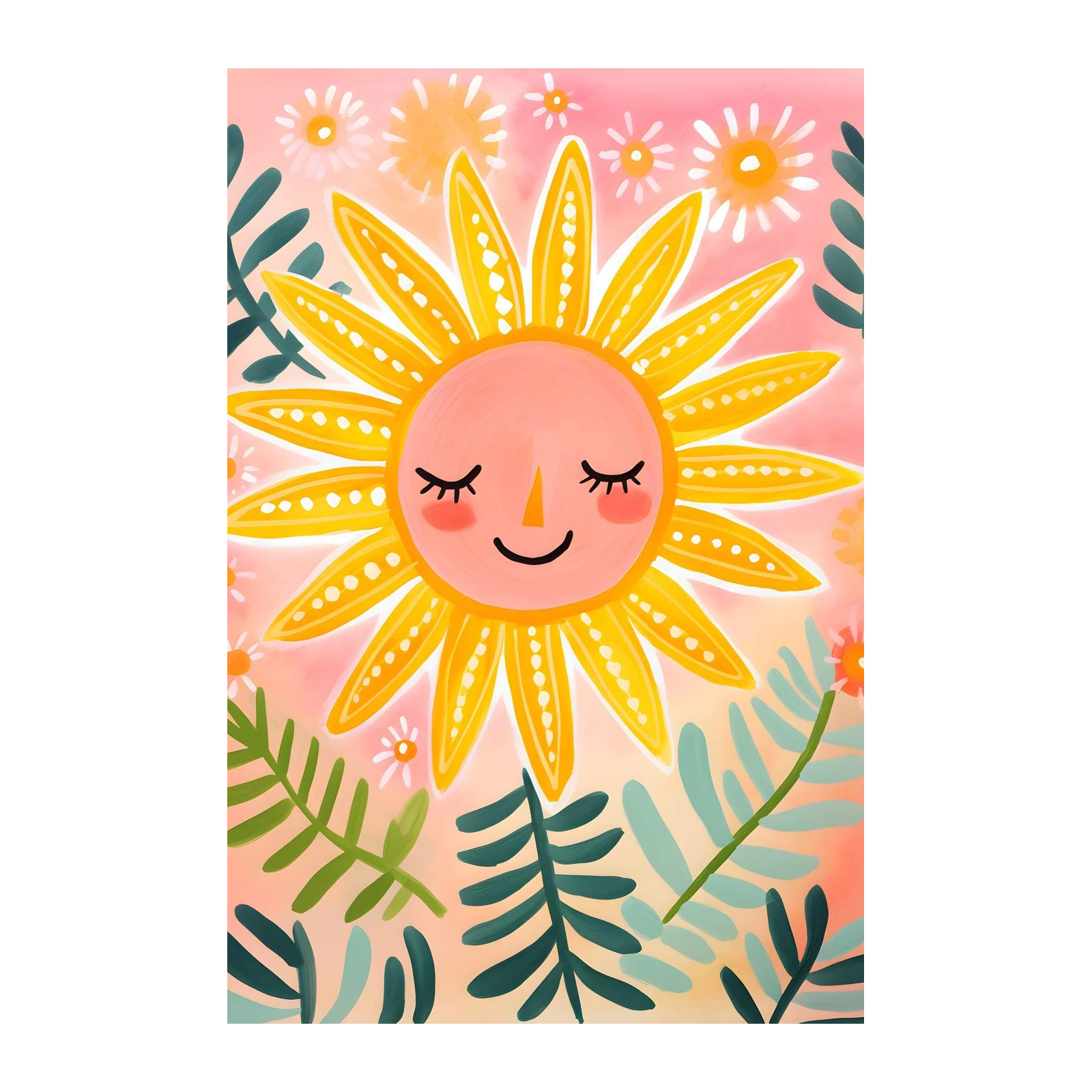 Happy Sun Boho Floral Wall Art