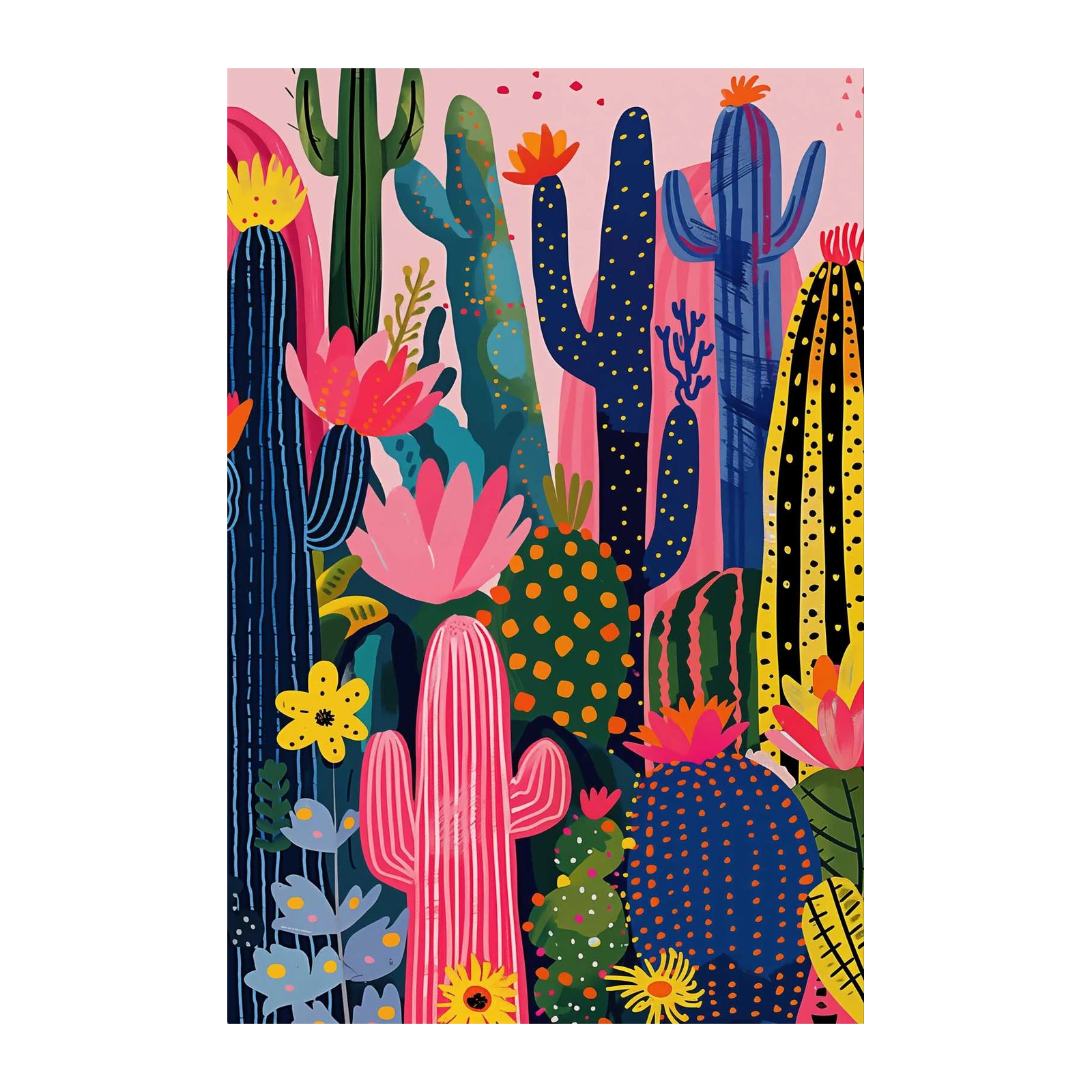 Vibrant Desert Cactus Floral Wall Art