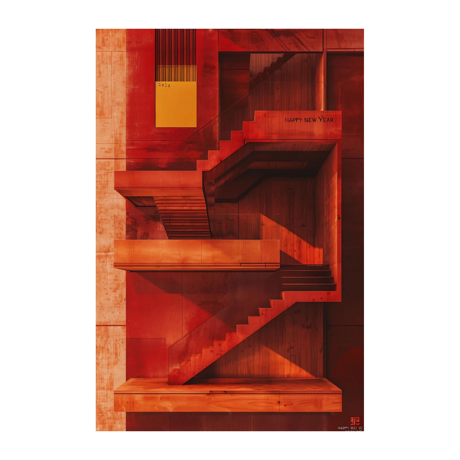 Modern Red Staircase Architectural Wall Art