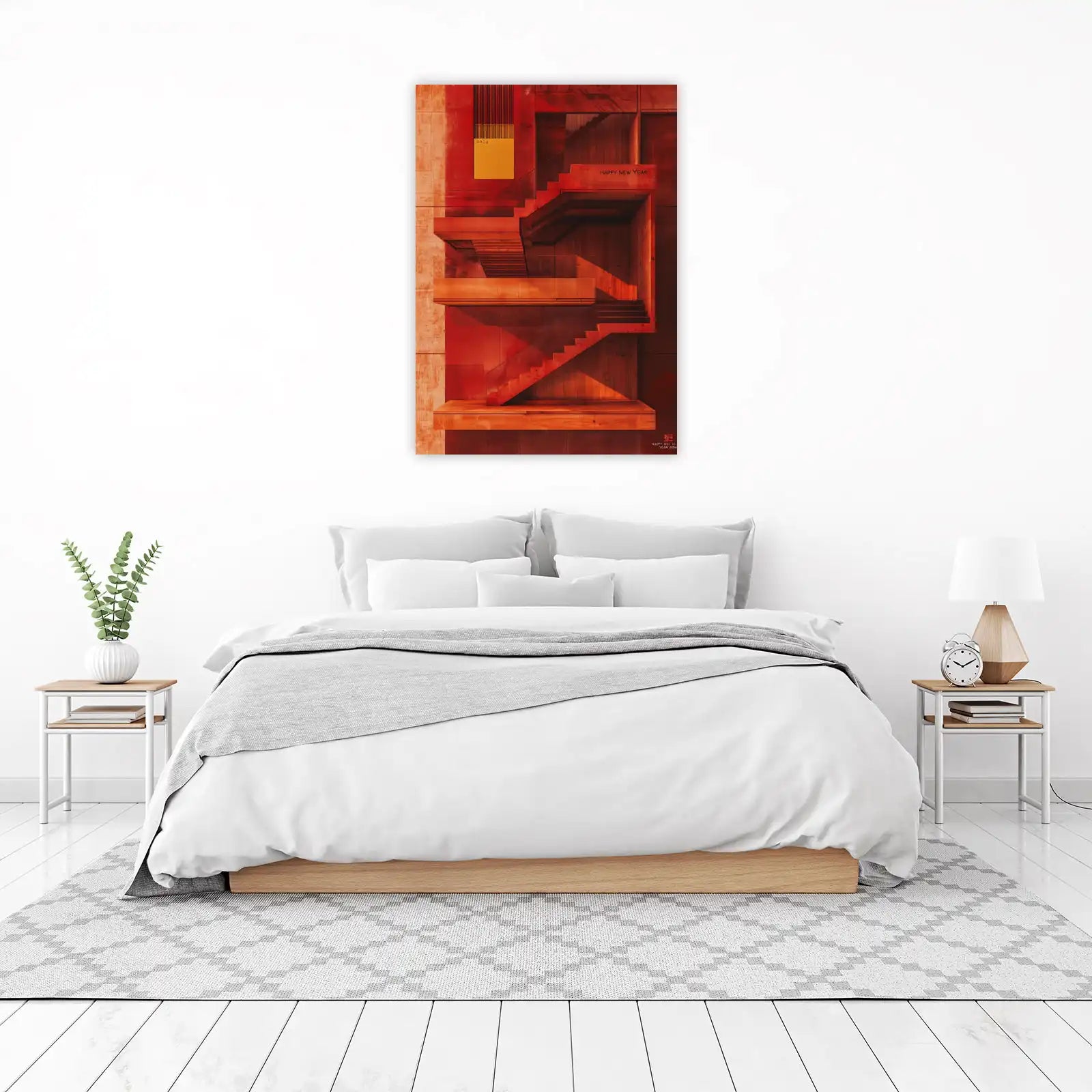Modern Red Staircase Architectural Wall Art