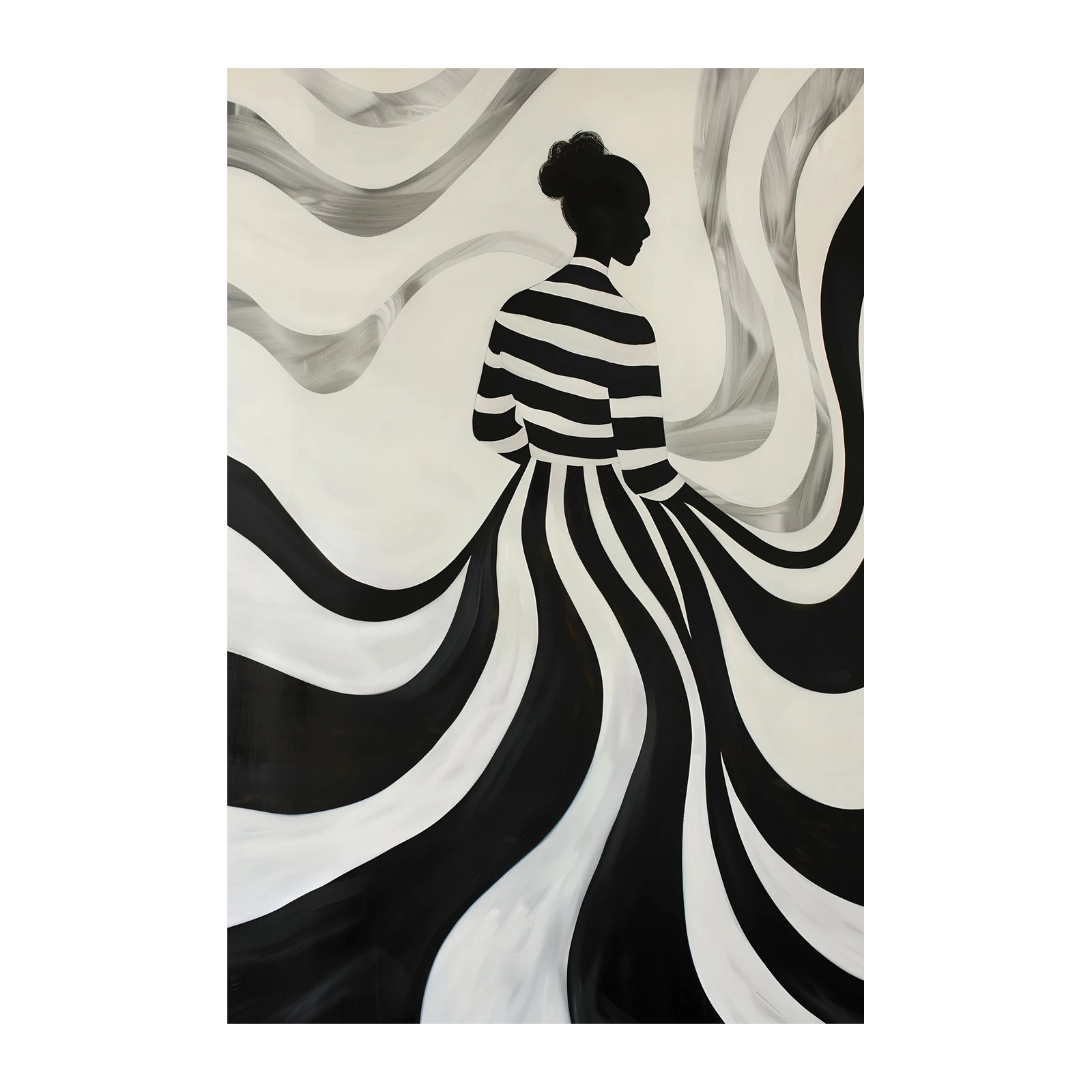 Chic Silhouette Black & White Stripe Wall Art