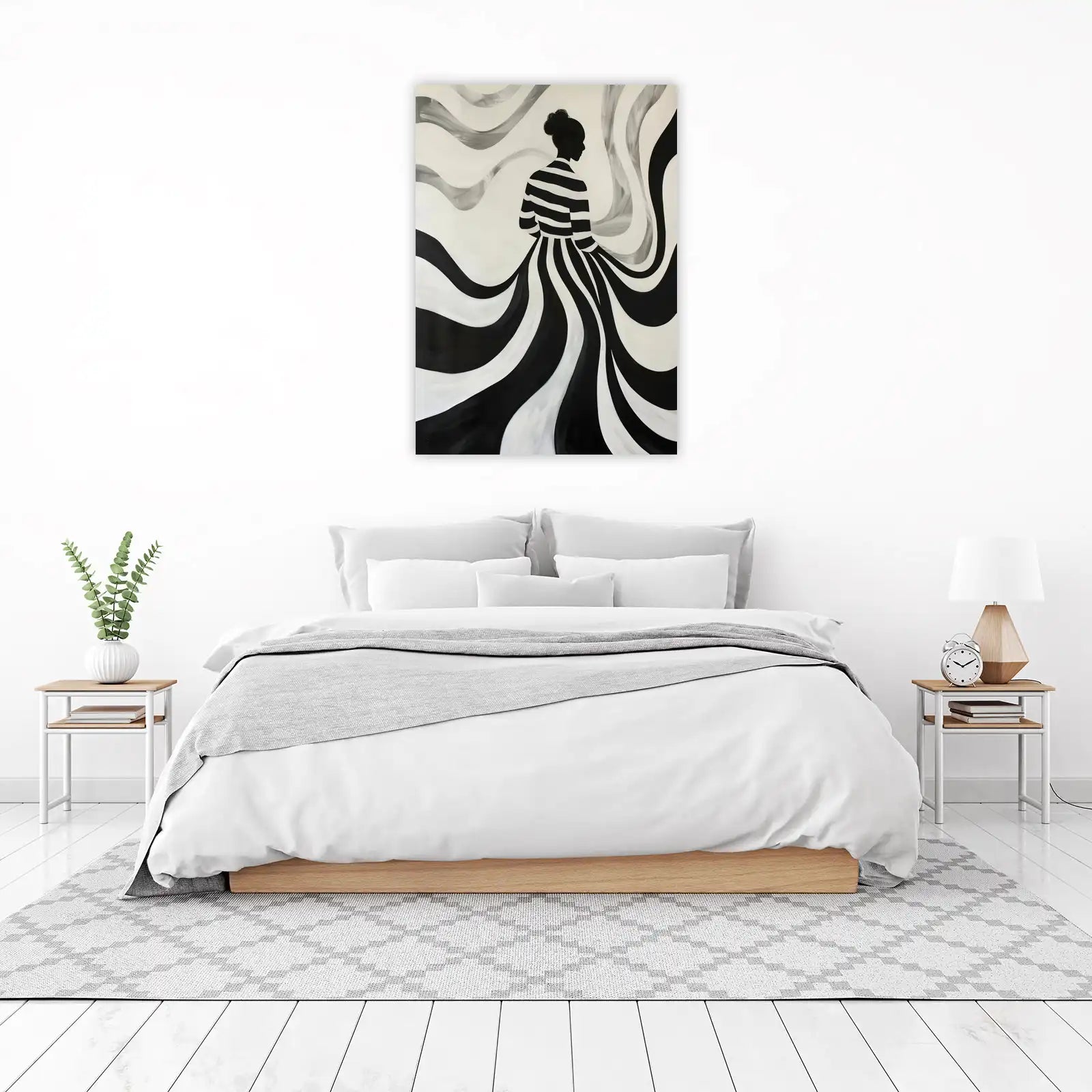 Chic Silhouette Black & White Stripe Wall Art