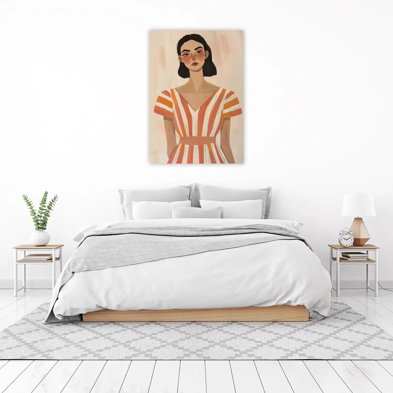 Chic Portrait Stripped Midi Dress Wall Art