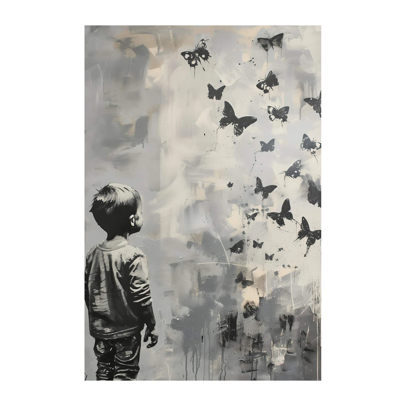 Boy Watching Butterflies Modern Art Wall Art