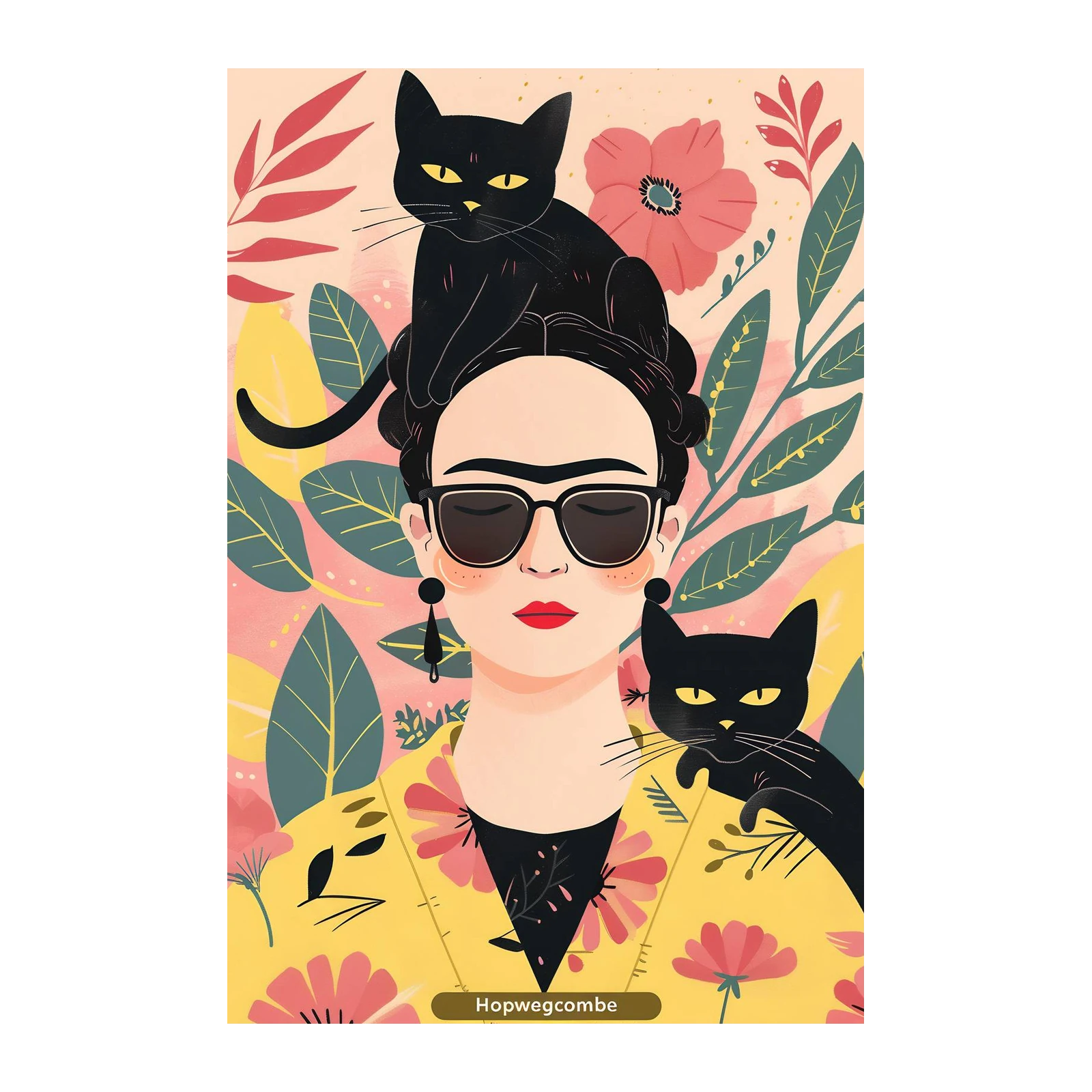 Frida Kahlo Black Cat Floral Wall Art