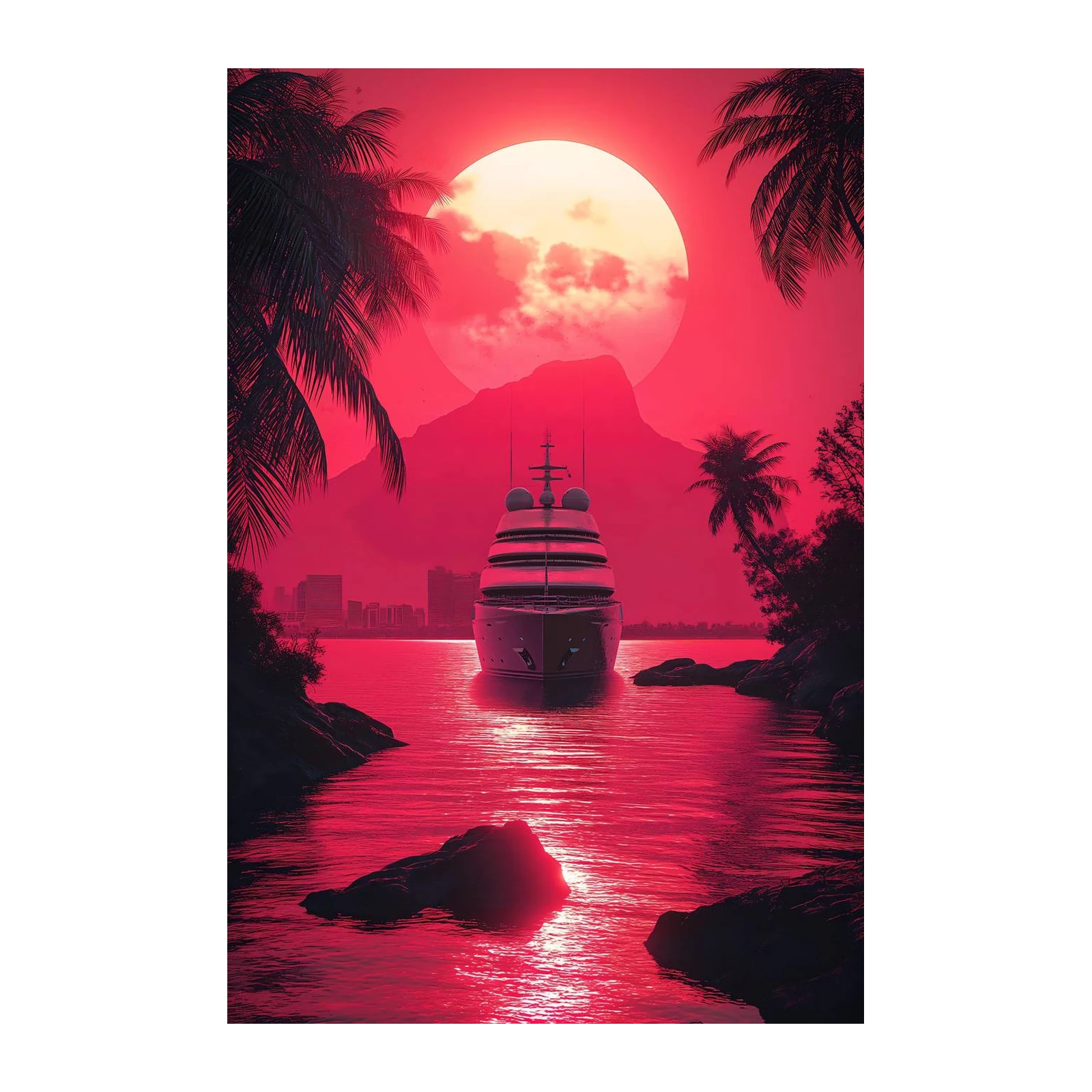 Luxury Yacht Sunset Tropical Vibes Wall Art