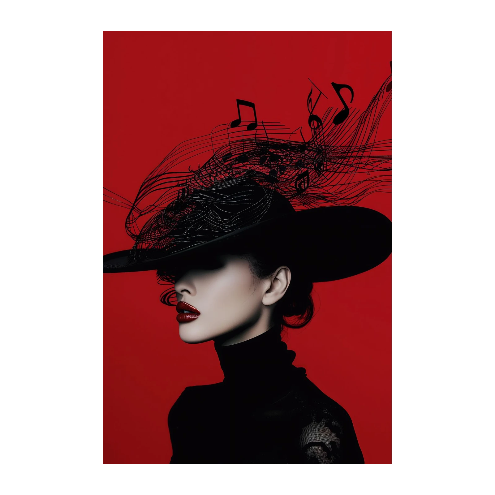 Chic Melody Hat Woman Red Wall Art