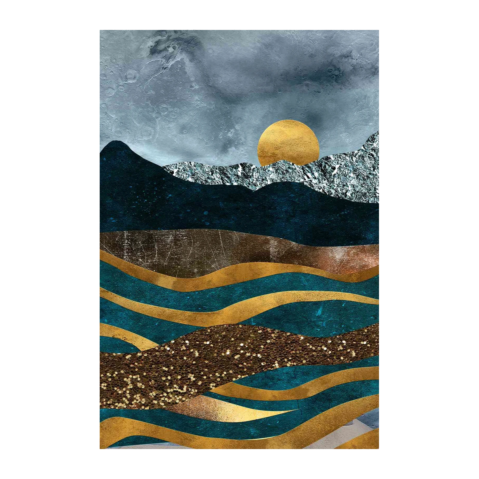 Abstract Gold Teal Mountain Landscape Wall Art