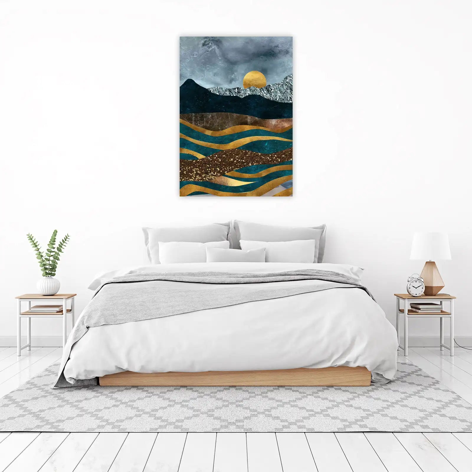 Abstract Gold Teal Mountain Landscape Wall Art