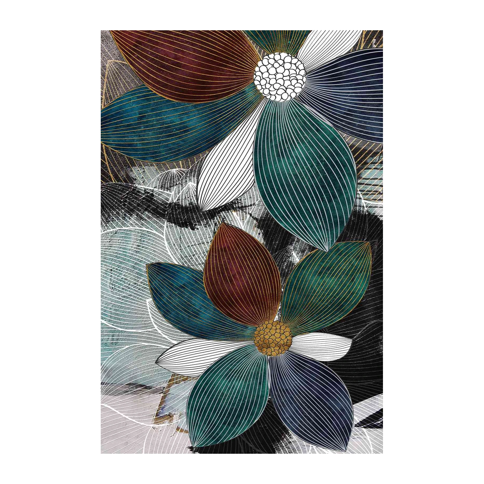 Modern Floral Bloom Gold Line Art Wall Art
