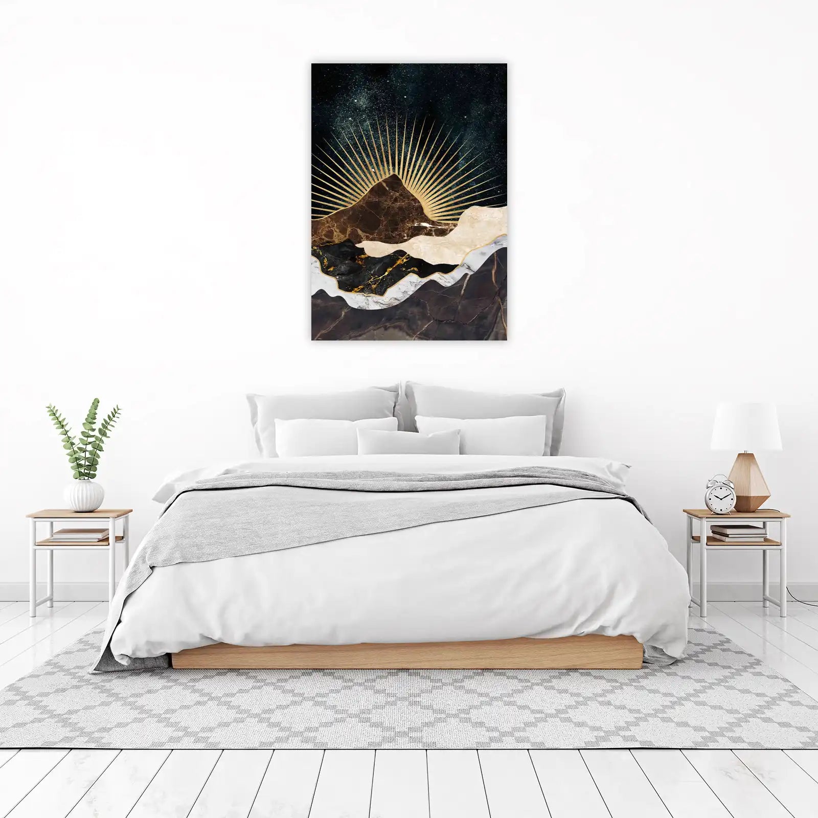 Celestial Mountain Sunburst Gold Wall Art