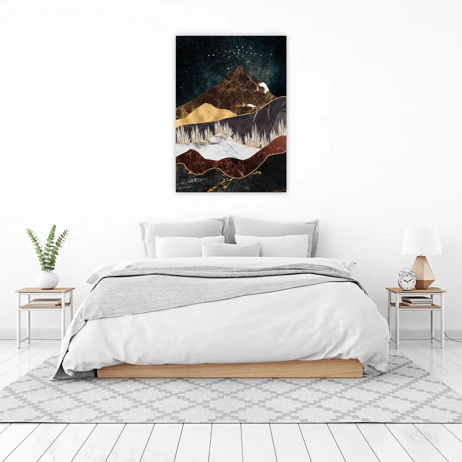 Geometric Marble Mountain & Stars Wall Art