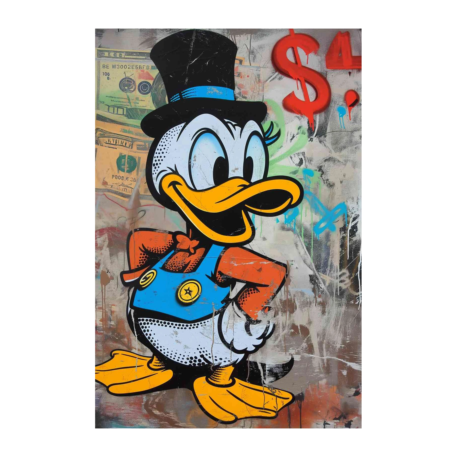 Graffiti Donald Duck Dollar Signs Wall Art