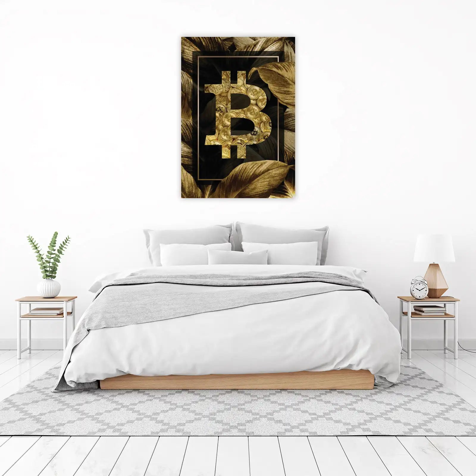 Golden Bitcoin Luxury Leaf Art Wall Art