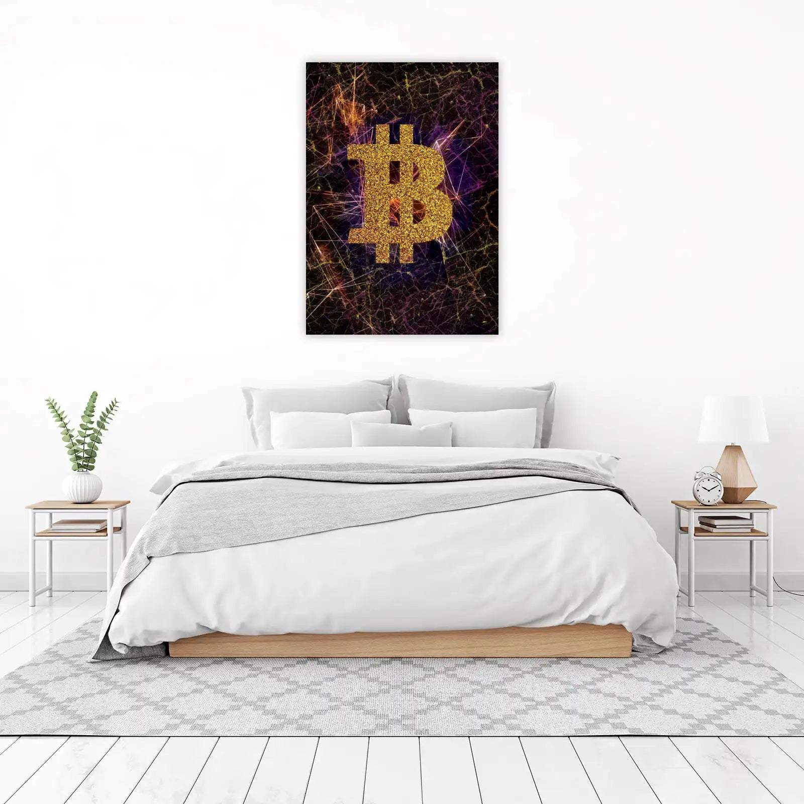 Golden Bitcoin Sparkle Abstract Wall Art