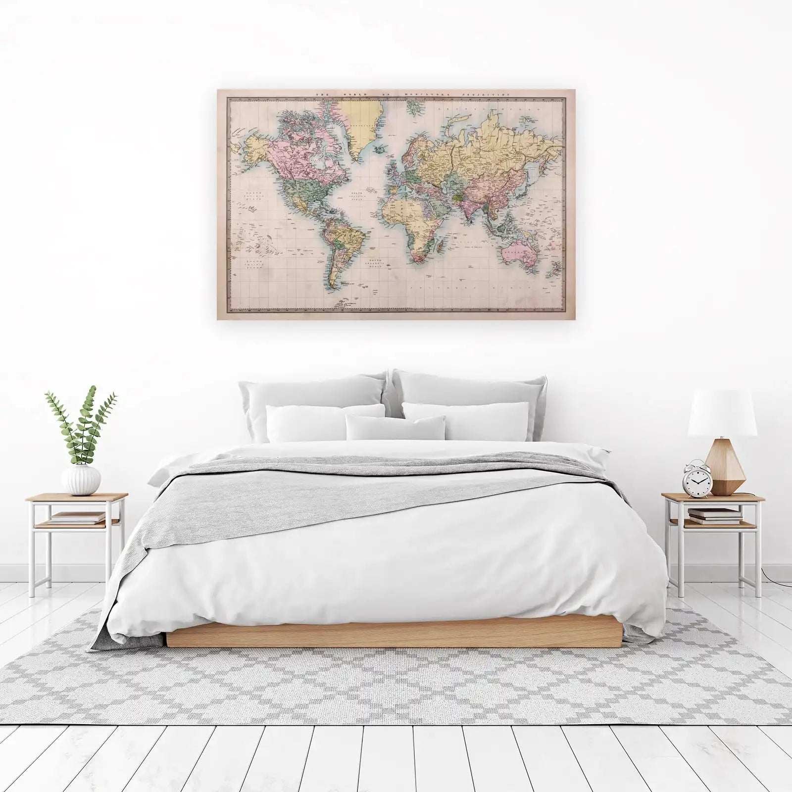 Vintage World Map Mercator Projection Wall Art