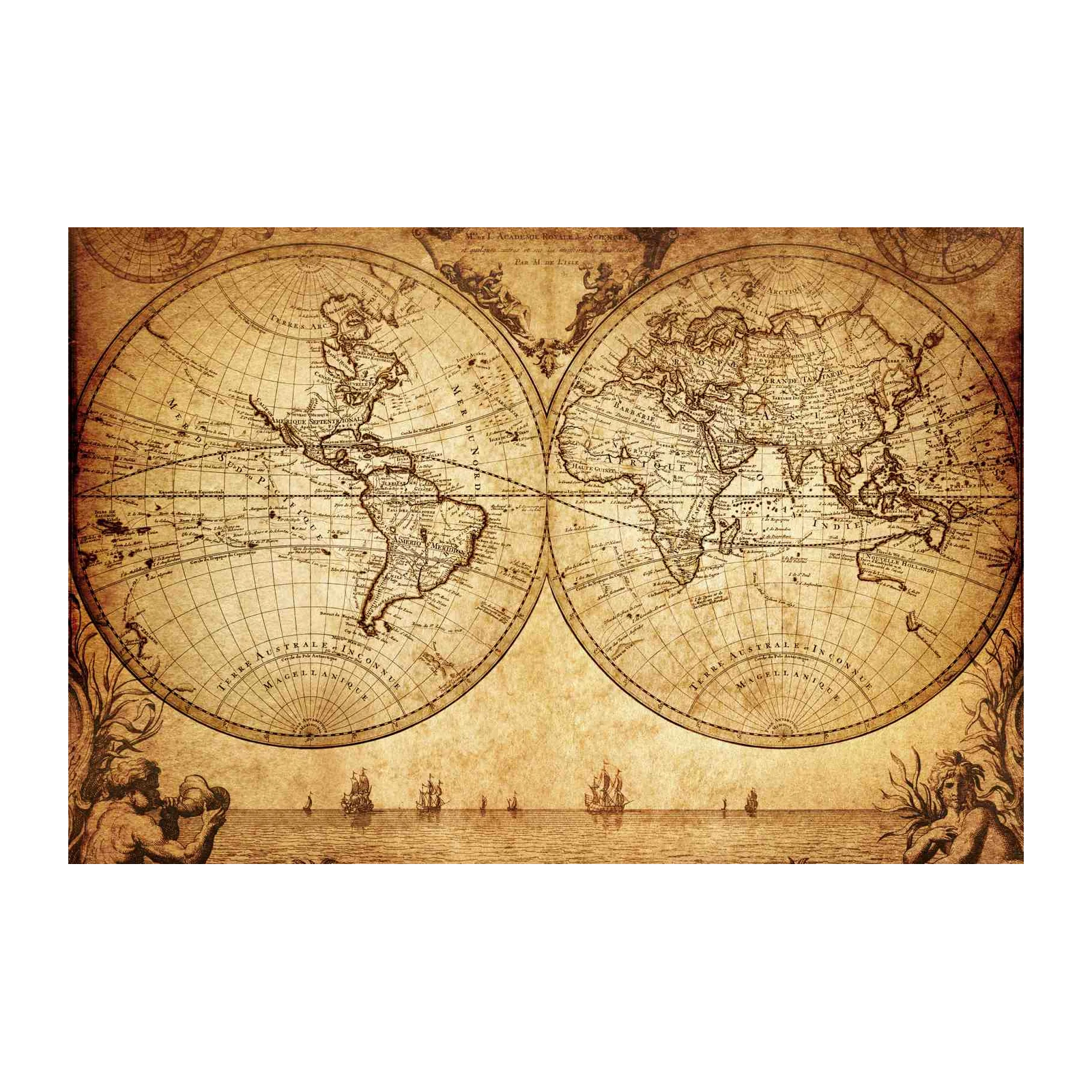 Vintage World Map Nautical Adventure Wall Art