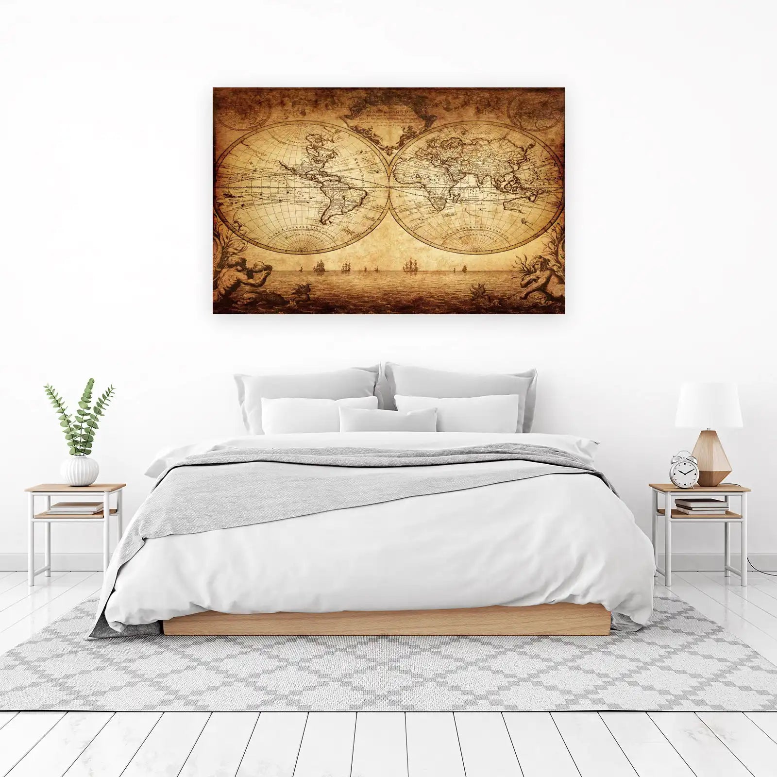 Vintage World Map Nautical Adventure Wall Art