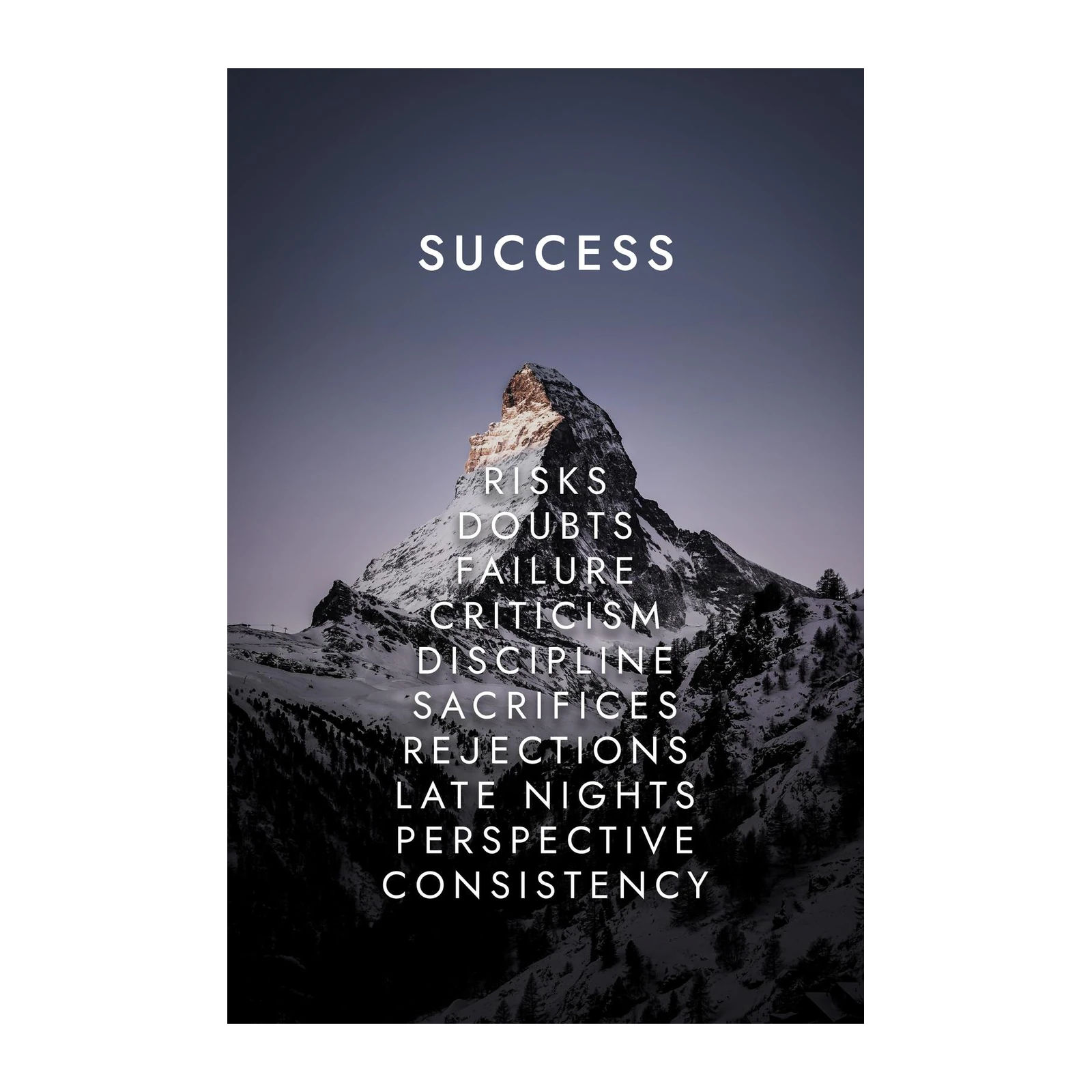 Inspirational Mountain Success Quote Wall Art