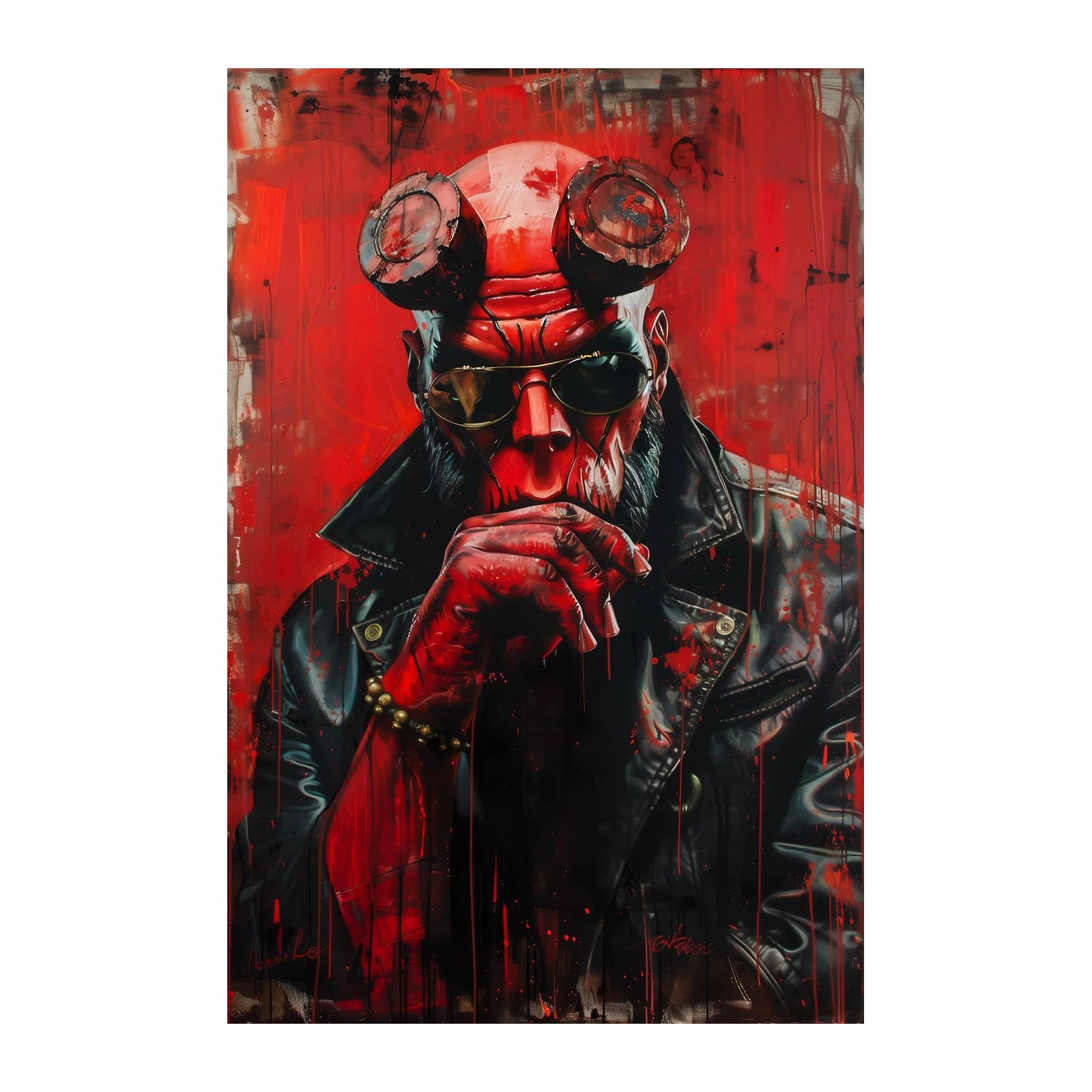 Hellboy Cool Sunglasses Leather Jacket Wall Art