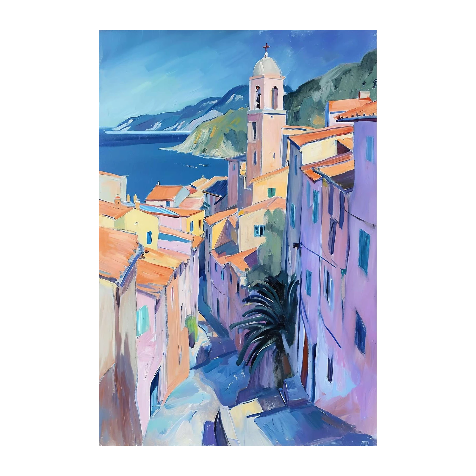 Vibrant Coastal Village Scene Wall Art