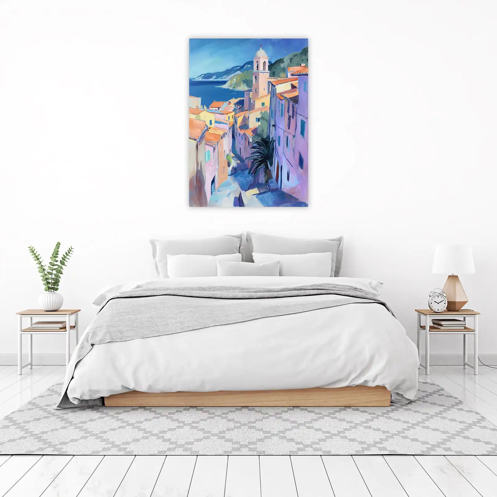 Vibrant Coastal Village Scene Wall Art