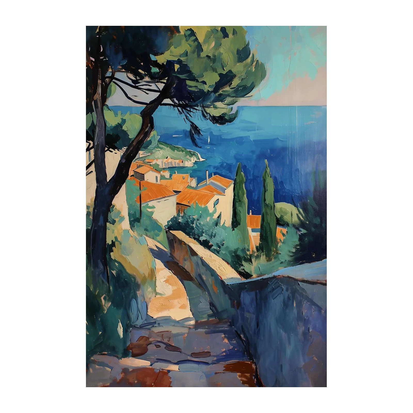 Coastal Village Impressionist Oil Wall Art