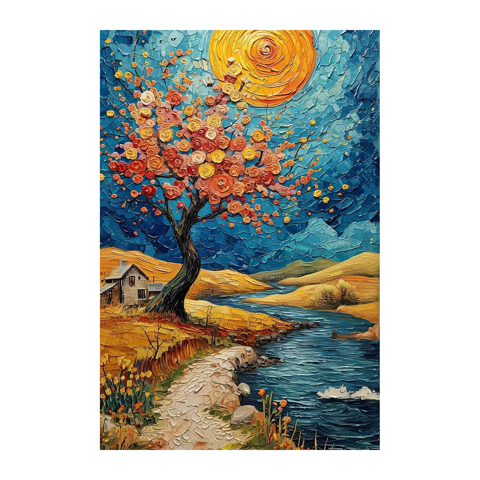 Impressionist Golden Moon Landscape Wall Art