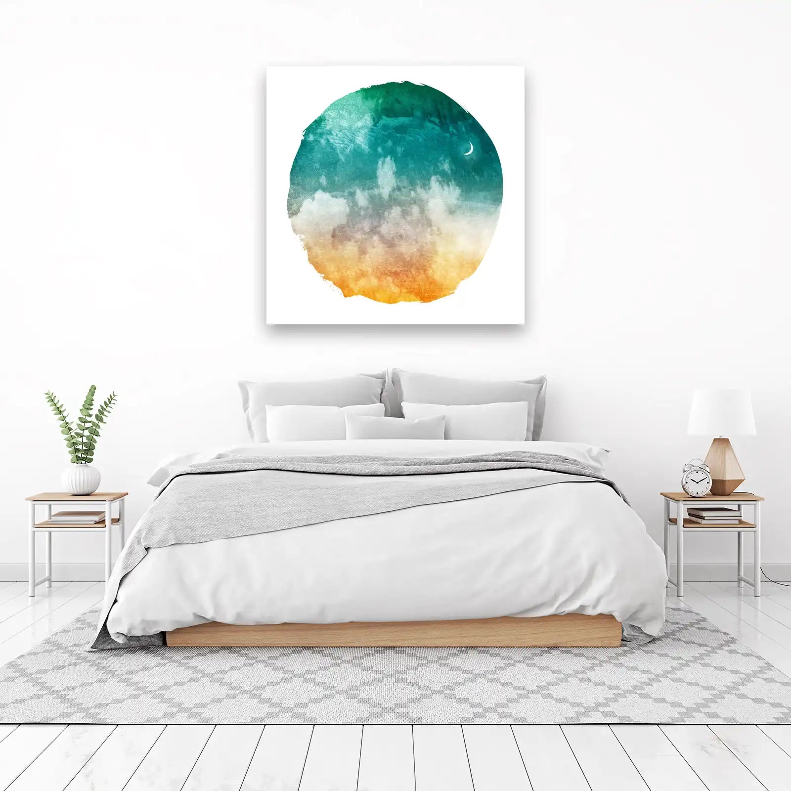 Dreamy Sky & Crescent Moon Watercolor Wall Art