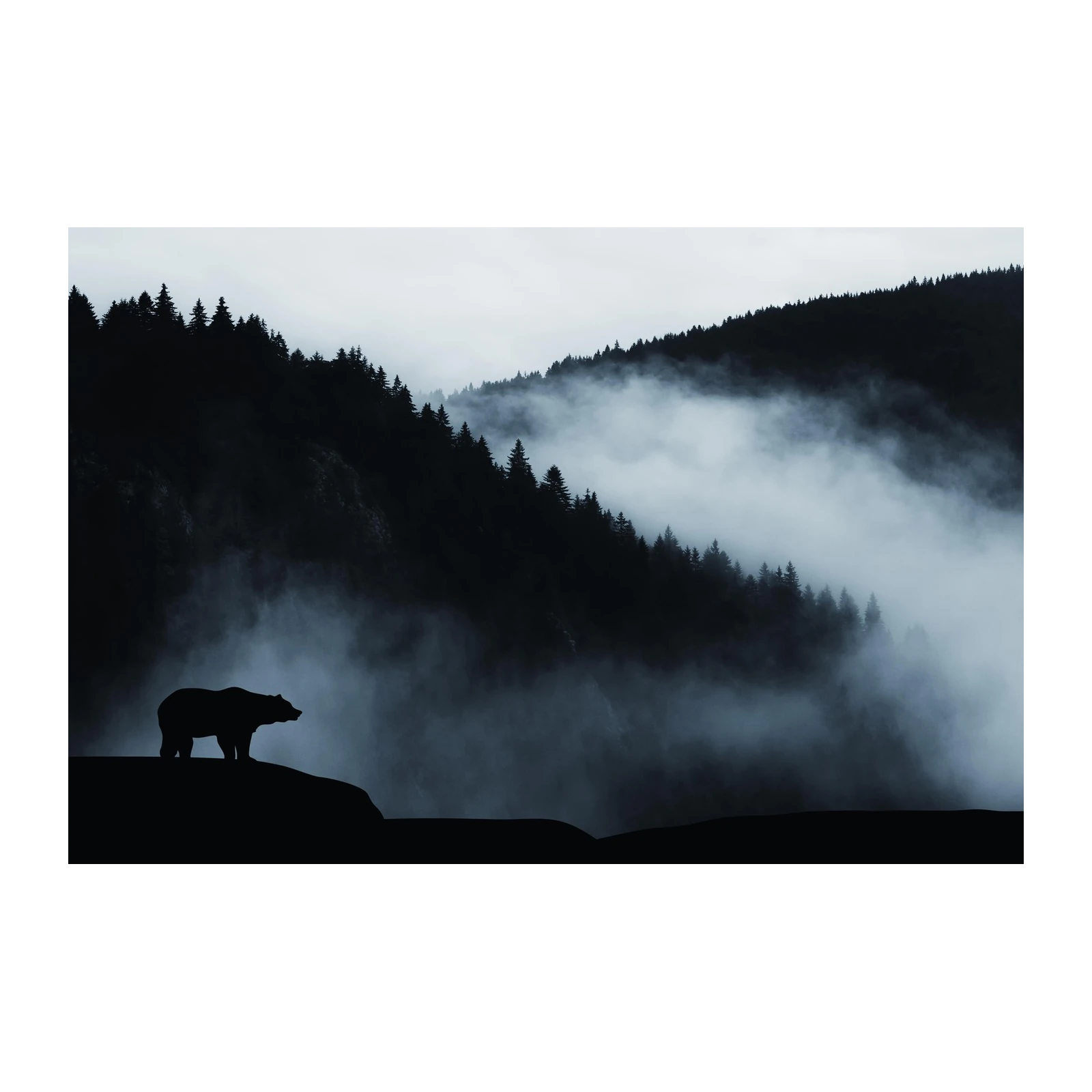 Misty Forest Bear Silhouette Wall Art