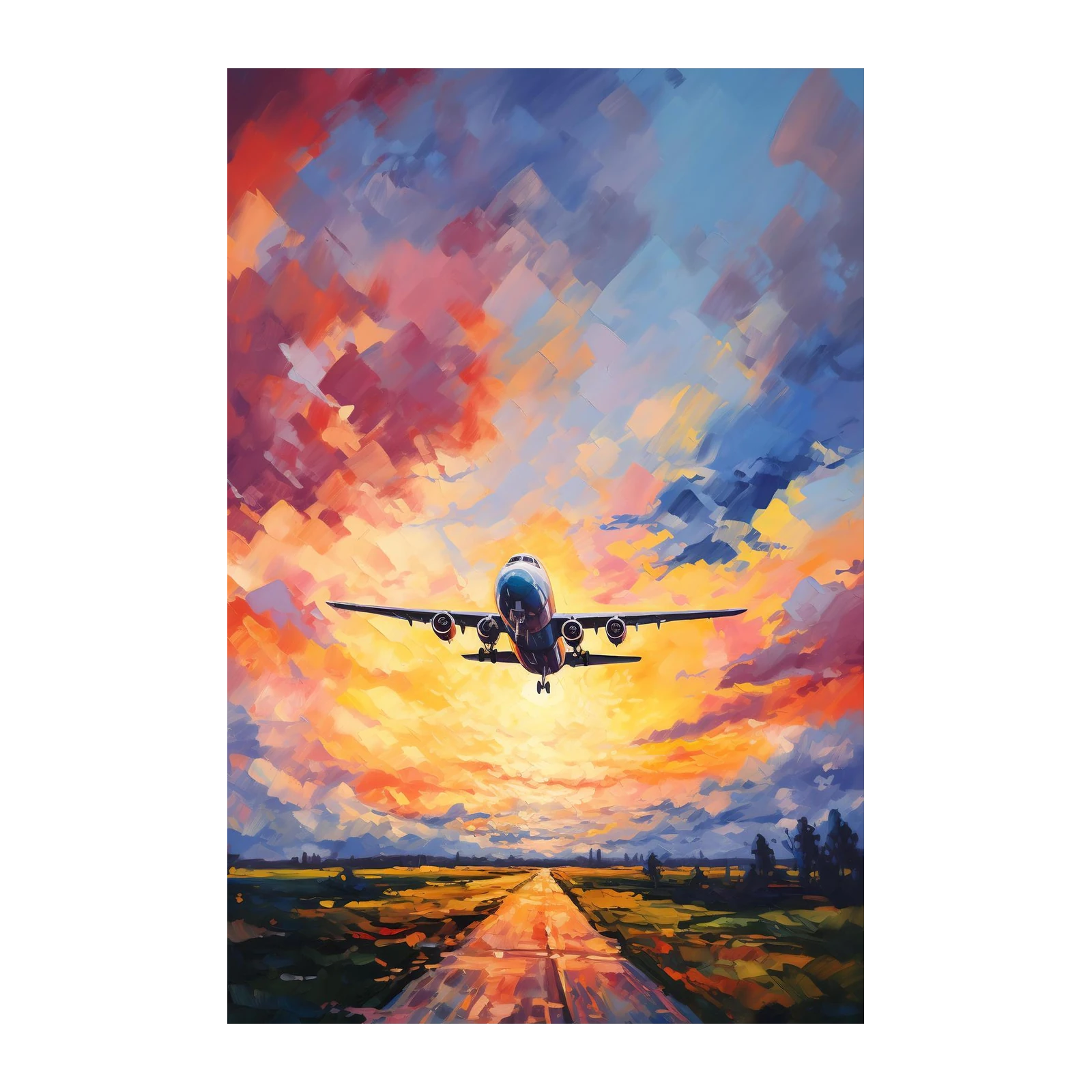 Abstract Airplane Sunset Wall Art