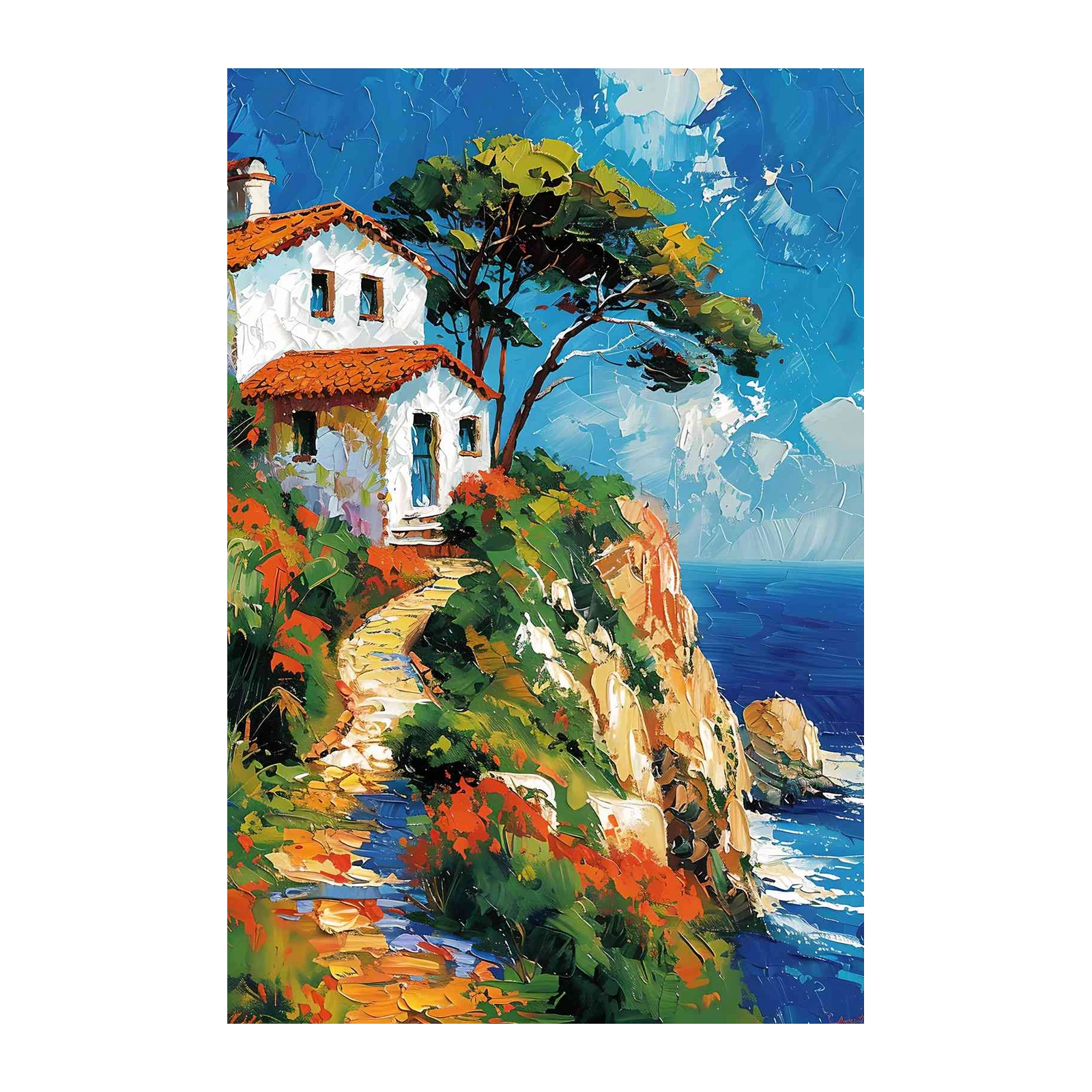 Coastal Villa Impressionist Landscape Wall Art
