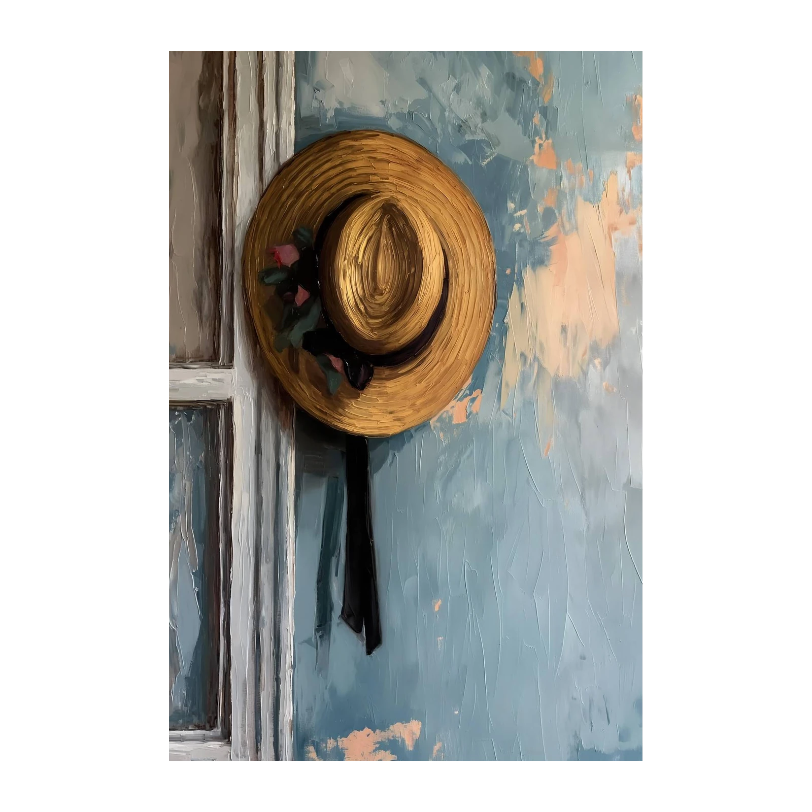 Vintage Straw Hat Floral Wall Art Wall Art