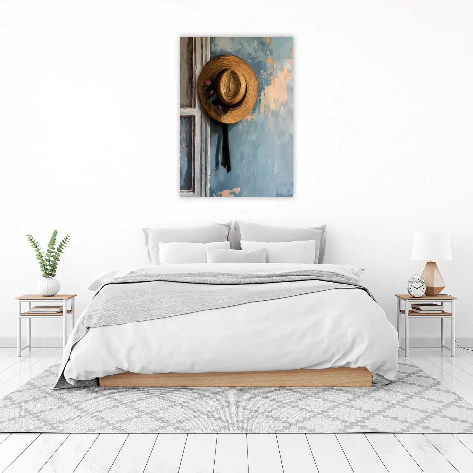 Vintage Straw Hat Floral Wall Art Wall Art