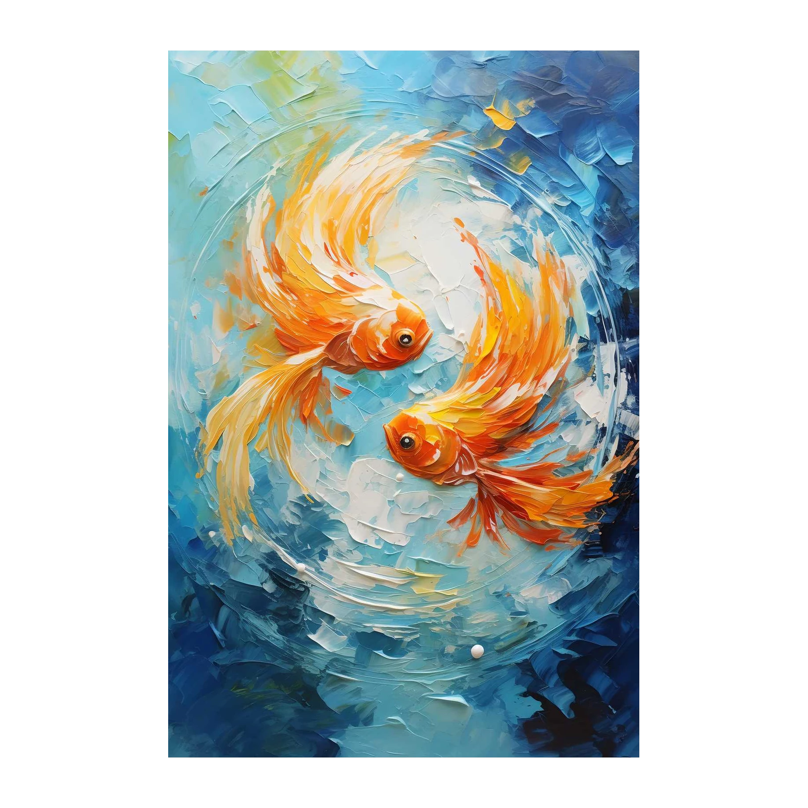 Vibrant Goldfish Koi Pond Impressionist Wall Art