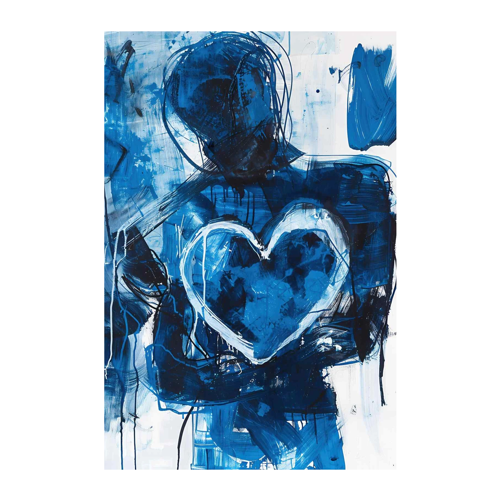 Abstract Blue Heart Embrace Wall Art