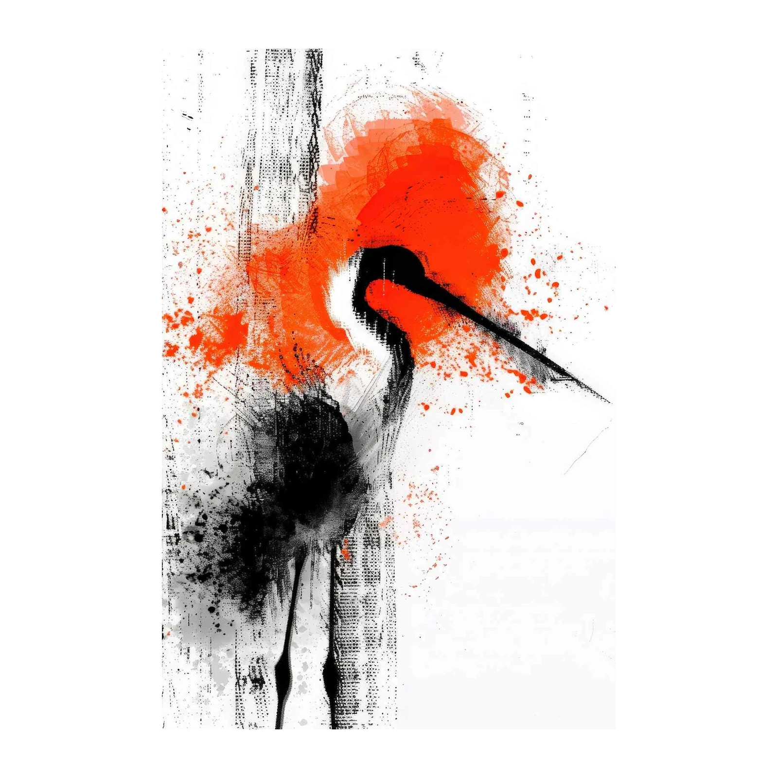 Bold Red Crane Abstract Art Wall Art