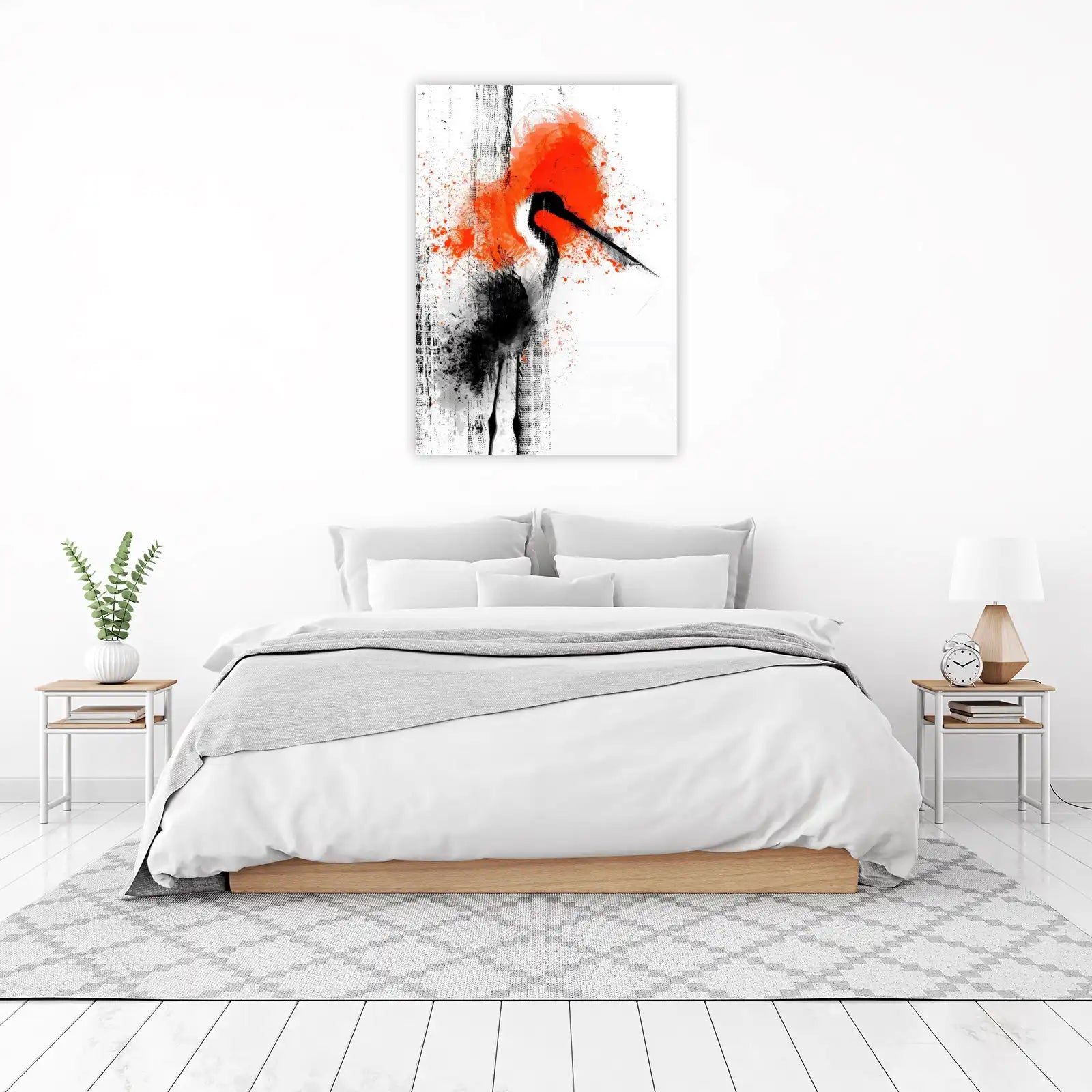 Bold Red Crane Abstract Art Wall Art
