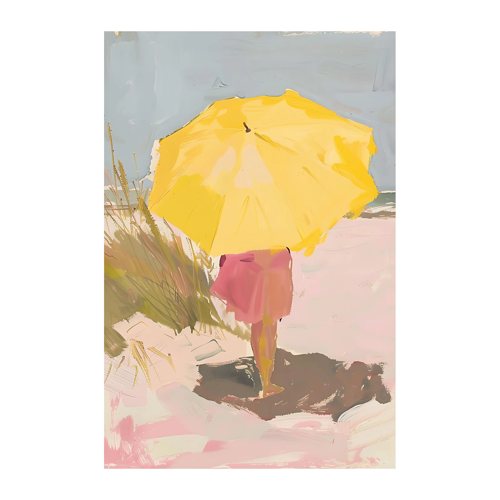 Sunny Beach Day Yellow Umbrella Wall Art