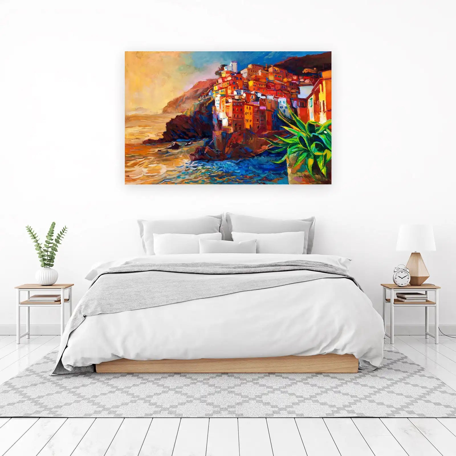 Vibrant Coastal Village Landscape Wall Art